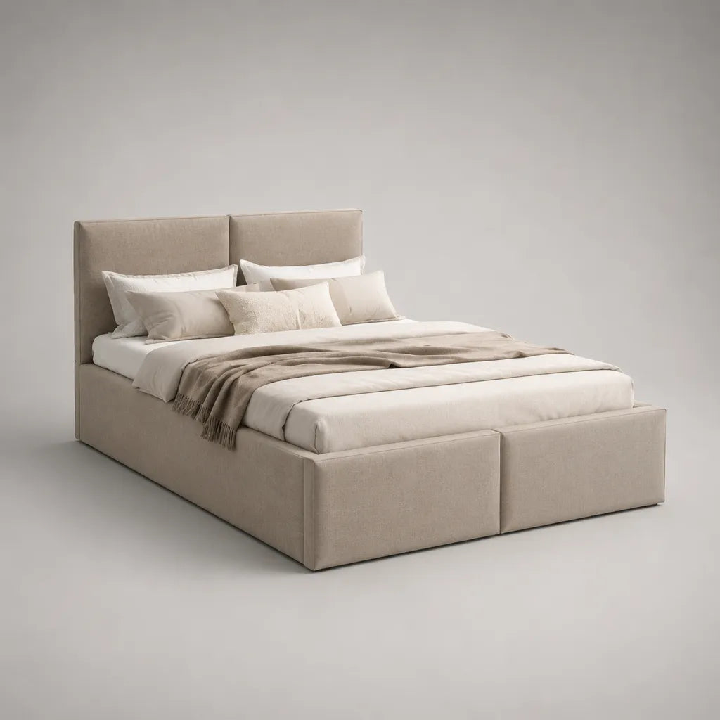 Polsterbett mit Bettkasten und Lattenrost, Stoffbezug, Beige, Liegefläche 180 x 200 cm, Außenmaß ca. 200 x 220 x 120 cm