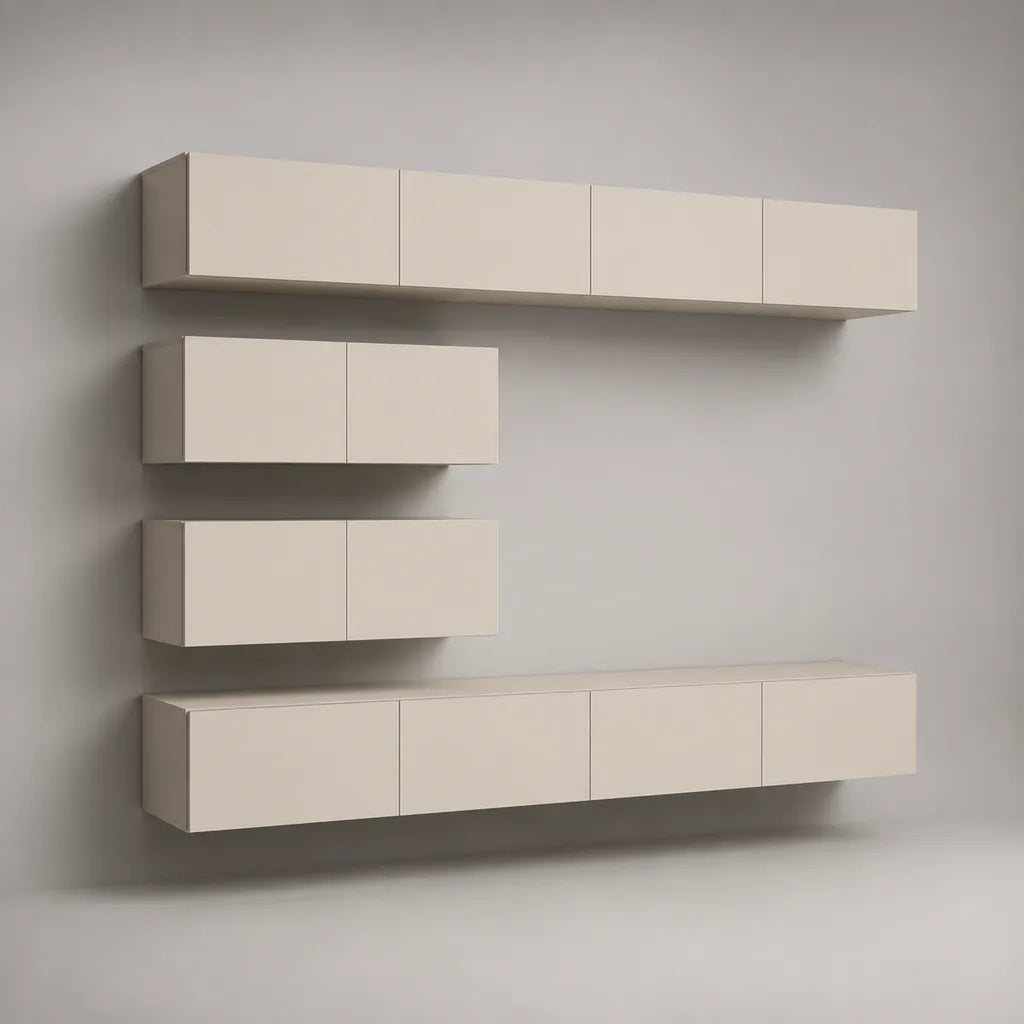 TV-Wohnwand aus Holzwerkstoff, 4-teilig, wandhängend, Beige, 200 × 170 × 30 cm