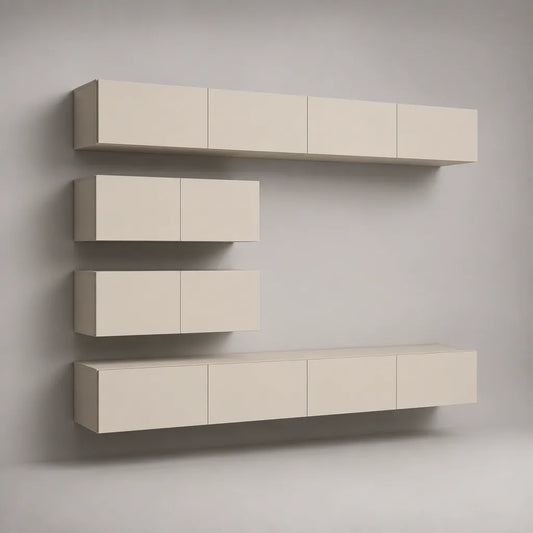 TV-Wohnwand aus Holzwerkstoff, 4-teilig, wandhängend, Beige, 200 × 170 × 30 cm