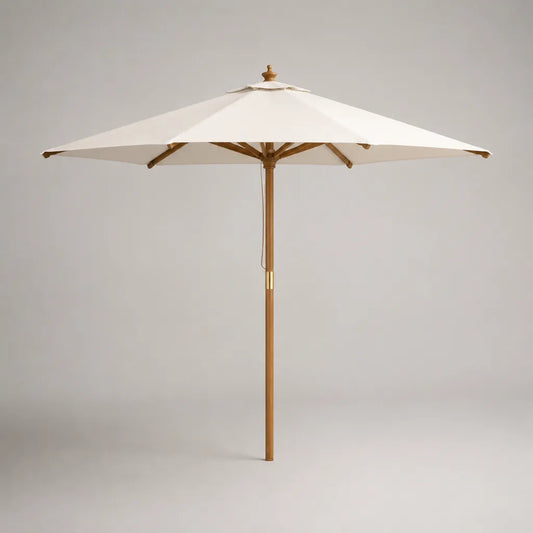 Achteckiger Sonnenschirm aus Polyester und Eukalyptus-Massivholz, Creme/Honigbraun, Ø 300 × H 250 cm