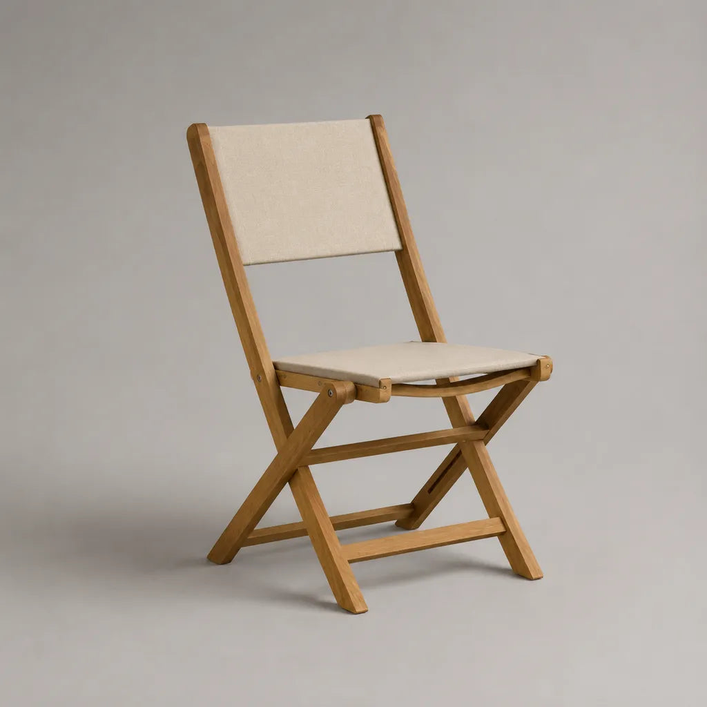 Klappbarer Gartenstuhl aus massivem Akazienholz, Naturbraun und Beige, 48 × 57 × 88 cm