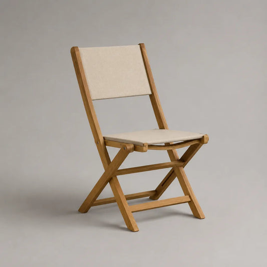 Klappbarer Gartenstuhl aus massivem Akazienholz, Naturbraun und Beige, 48 × 57 × 88 cm