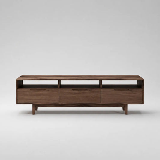 TV-Lowboard aus MDF mit Nussbaumfurnier, 3 Schubladen und 3 offenen Fächern, Nussbaumbraun, 180 x 40 x 60 cm