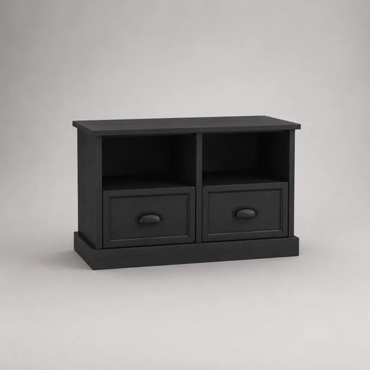 TV-Lowboard aus MDF mit 2 Schubladen und 2 offenen Fächern, Schwarz, 90 × 40 × 65 cm