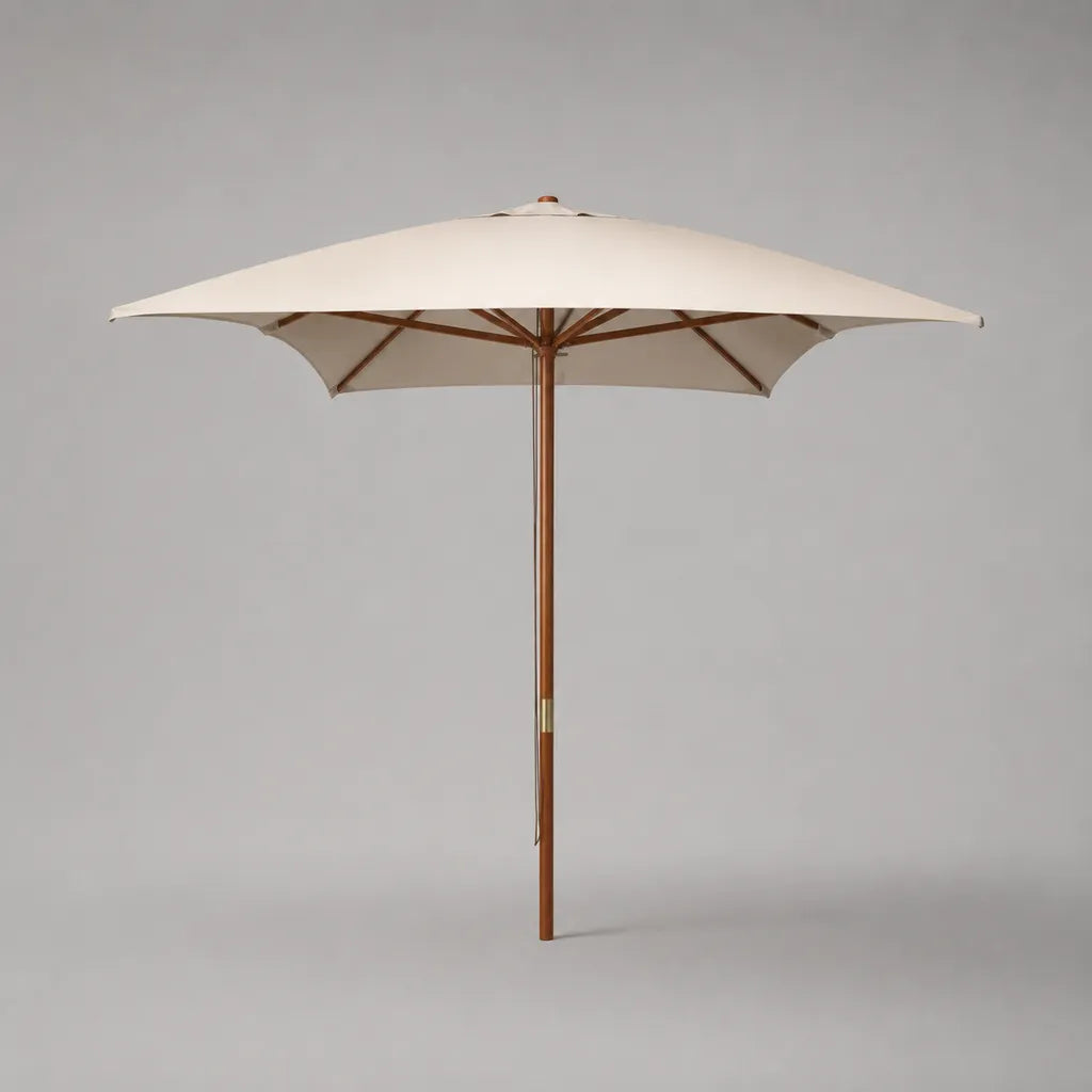 Runder Sonnenschirm Ø 300 × H 250 cm aus Polyester und Eukalyptus-Massivholz, Creme