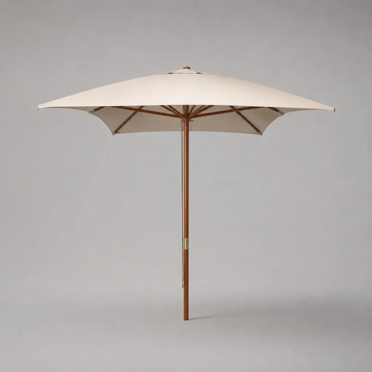 Runder Sonnenschirm Ø 300 × H 250 cm aus Polyester und Eukalyptus-Massivholz, Creme