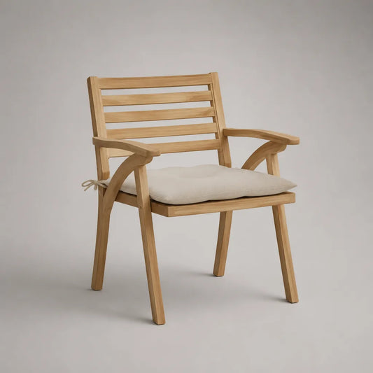 Gartenstuhl mit Armlehnen aus massivem Teakholz und Sitzkissen, Natur/Beige, 60 × 62 × 88 cm
